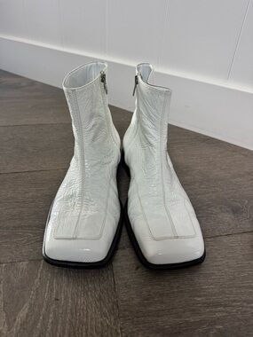 Tibi White Patent Leather Square-Toe Ankle Boots